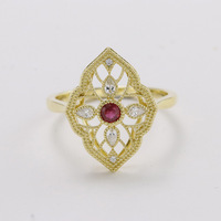 DEYIN, nuevo conjunto de joyería fina de piedras preciosas de estilo Vintage, anillos de rubí de diamante Natural Real de oro puro de 18 quilates para mujer