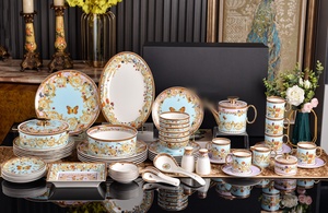 Assiette plate en céramique de style pastoral européen, motif papillon, pour la décoration de table d'hôtel et de salle d'exposition - Product Image 2