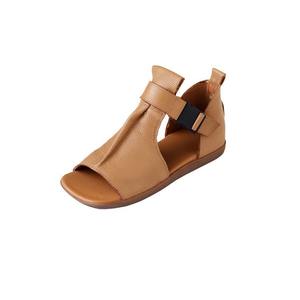 รองเท้าแตะรัดส้นแบบเปิดนิ้วเท้าสไตล์อังกฤษหนังวัวแท้ทำมือสำหรับฤดูร้อน รองเท้าสไตล์โรมันสำหรับผู้หญิง ส้นแบน - Product Image 5