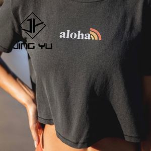 Camiseta Corta con Estampado Hawaiano Personalizada por el Fabricante, 95% Algodón, 5% Elastano, Camisetas Cortas para Mujer - Product Image 6