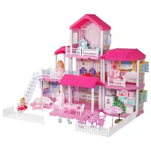 Casa de bonecas rosa do tipo faça você mesmo, casa de boneca rosa em miniatura
