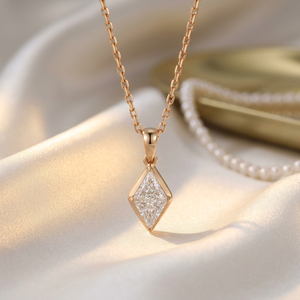 Collier pendentif diamant en forme de losange, or rose 18 carats Au750, solitaire, bijoux fins pour femmes - Product Image 2