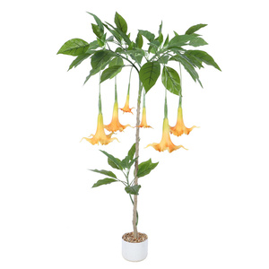 Realista Decorativo Flor Árbol Bonsai Amarillo Artificial Datura Árbol Stramonium Faux Blossom Plantas - Product Image 1