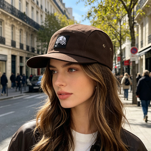 Casquette de camping vintage américaine à 5 panneaux, réglable, à visière incurvée, tendance, brodée à la main avec patch en caoutchouc, pour l'extérieur et la protection solaire - Product Image 5