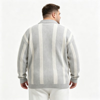 Pulls en viscose à manches longues pour hommes, décontractés, tricotés, gris et blancs à rayures, avec col chemise et logo brodé personnalisé