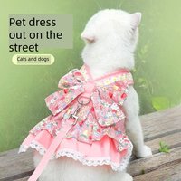 Robe Harnais Rose Florale pour Chat, Gilet à Volants en Dentelle avec Laisse et Nœud Papillon, Tenue Anti-Évasion pour la Promenade des Petits Chats et Chiens