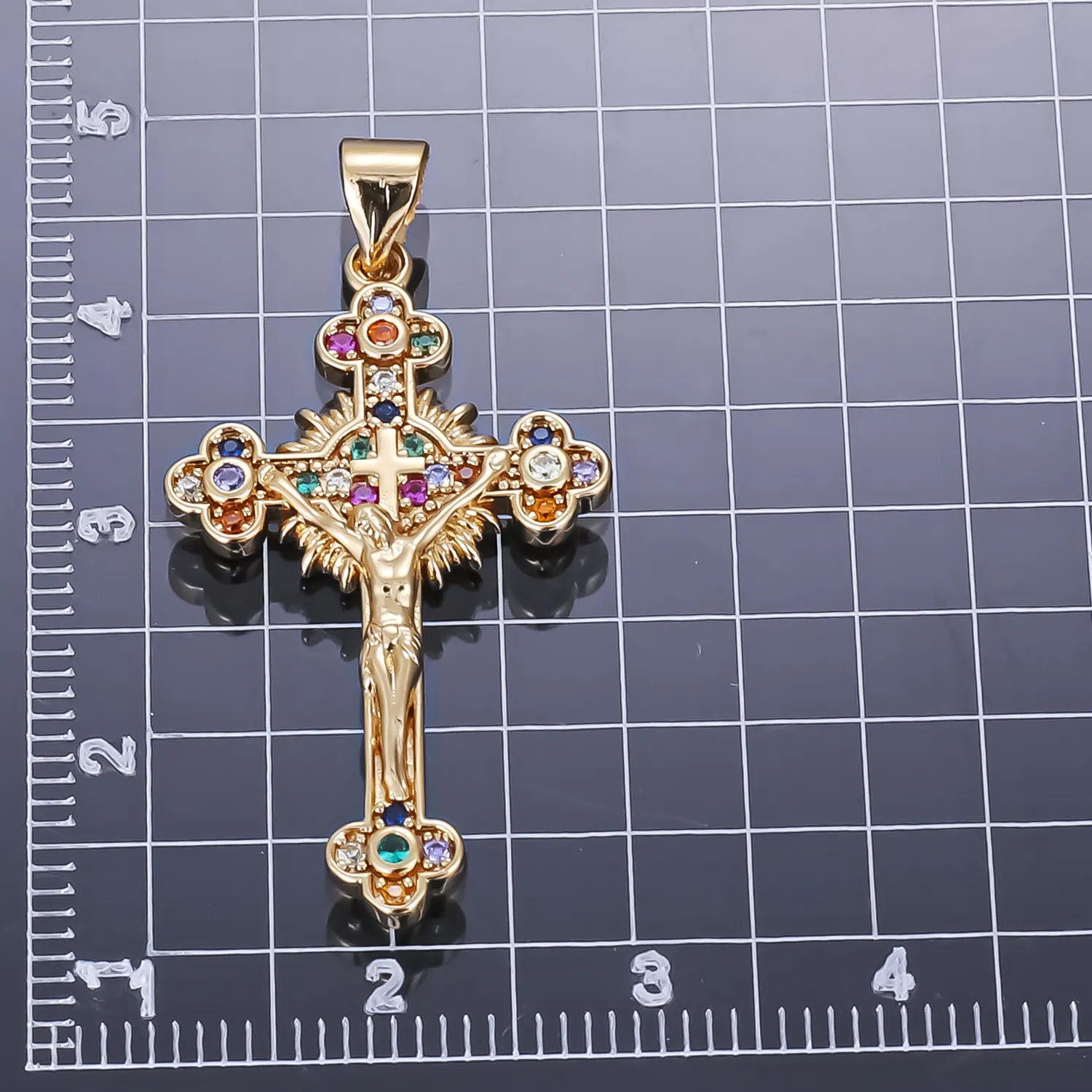 Wholesale Jewelry Oro Laminado 18k Colgante De Cruz Christian Religion Jesus Colorful Zircon Diamond Casting Cross Pendants