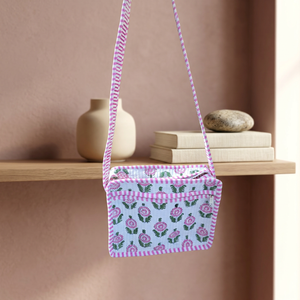 Bolsos cruzados de algodón 100% con estampado de bloques para mujer, ligeros, a la moda, estilo bohemio, bandolera individual para verano/invierno - Product Image 1