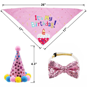 Suministros de fiesta de cumpleaños para perros y gatos, Bandanas triangulares, accesorios para mascotas, conjunto de cumpleaños con estampado Triangular - Product Image 3