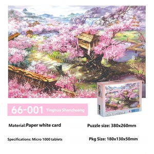 Puzzles en papier personnalisés en gros, <span class=keywords><strong>1000</strong></span> pièces, paysage de fleurs de cerisier roses, jouets éducatifs, jeux en boîte - Product Image 1