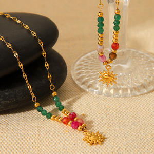 Ensemble de bijoux collier et bracelet en acier inoxydable plaqué or 18 carats de style français, mode rétro pour femmes, cadeau naturel - Product Image 3