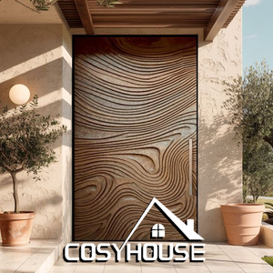 Porte d'<span class=keywords><strong>entrée</strong></span> double en bois massif sculpté Cosyhouse avec un panneau fixe, <span class=keywords><strong>entrée</strong></span> de villa moderne et luxueuse - Product Image 4