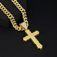 Collar con Colgante de Cruz Iced Out para Hombre, Cadena Cubana de Aleación Color Oro, Joyería Hip Hop, Accesorios de Moda Masculinos