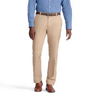 Pantalon Chino Kaki Homme Coupe Droite Taille Moyenne Devant Plat 100% Coton Infroissable Style Smart Casual En Vente - Product Image 4