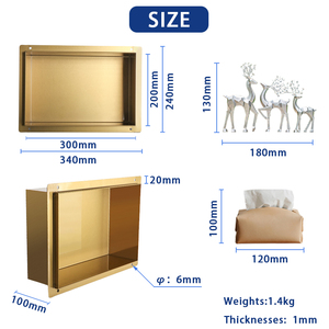 13.4 pouces or brossé acier inoxydable 304 armoire <span class=keywords><strong>murale</strong></span> moderne carrelage insérer <span class=keywords><strong>niche</strong></span> <span class=keywords><strong>murale</strong></span> salle de bain étagères de rangement douche - Product Image 5