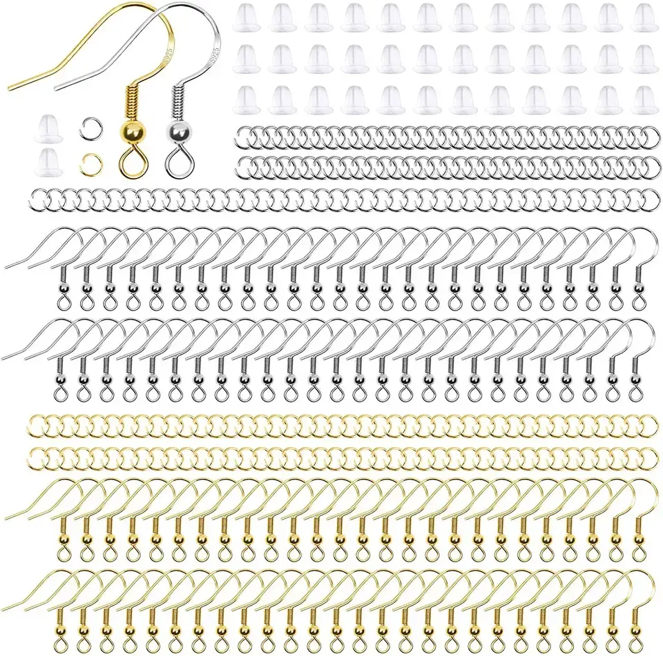 Material de plata 925 de moda de alta calidad para hacer pendientes hechos a mano Kit de accesorios con ganchos para pendientes y partes traseras para joyería DIY