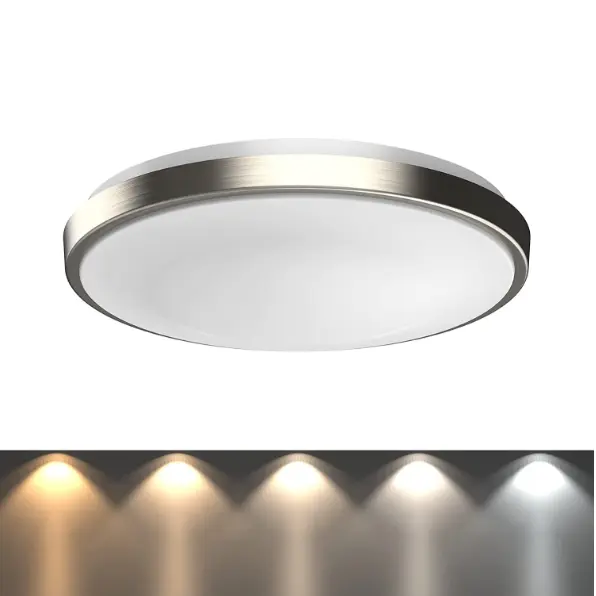 Brushed Nickel Flush Mount LED Ceiling Light Fixture For Luandry Room Hallway Bedroom Kitchen 13'' 5CCT In 1 Adjustable