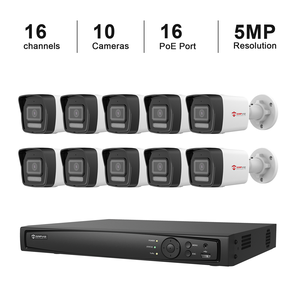 Stock US, livraison gratuite : Système de caméra bullet IP67 POE 5MP (10 pièces) avec NVR 16 canaux et disque dur, détection humaine et véhicule, double éclairage intelligent - Product Image 1