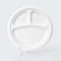 Assiettes en papier 100% compostables, assiettes à 3 compartiments, jetables pour les repas quotidiens, 9 pouces, 10 pouces