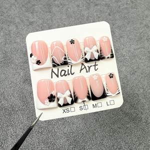 <span class=keywords><strong>Uñas</strong></span> Postizas Francesas con Estampado <span class=keywords><strong>de</strong></span> Leopardo Rosa, Estilo Y2K, Cortas, Hechas a Mano, con Púas, Flores <span class=keywords><strong>de</strong></span> Ángel, Diamantes <span class=keywords><strong>de</strong></span> Imitación - Product Image 6