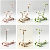 Trottinette pliable 3 en 1 pour tout-petits avec poignée de poussée, hauteur réglable, garde-corps de sécurité, 4 roues en plastique pour enfants