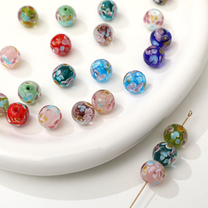 Cuentas espaciadoras redondas de cristal de <span class=keywords><strong>Murano</strong></span> de 12mm, cuentas de bola de cristal hechas a mano con flores de colores mezclados para hacer joyas, agujero: 2mm - Product Image 2