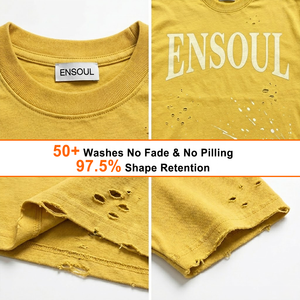 T-shirt en coton épais pour homme, personnalisé avec effet de peinture éclaboussée à la main, style vintage usé et déchiré, streetwear, coupe ample et carrée - Product Image 2