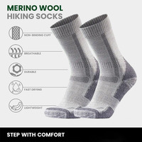 Chaussettes en laine mérinos pour hommes, rembourrées, pour le trekking, le cyclisme, le travail, la randonnée en plein air, les sports