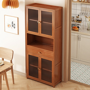 Mobiletto da <span class=keywords><strong>Cucina</strong></span> in Legno con Ante in Vetro, Scaffale Espositivo a Più Livelli per Sala da Pranzo, Soggiorno, Arredamento e Organizzazione Domestica - Product Image 1