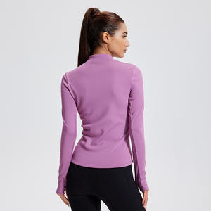Femmes printemps automne col montant veste de sport nouvelle coupe ajustée à manches longues fermeture éclair polaire haut chaud pour Yoga Fitness - Product Image 4