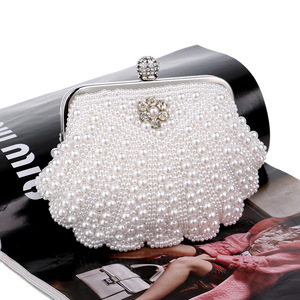 Women's Evening Sparkling Satin Beaded Clutch <b>Purse</b> with Chain <b>Small</b> Capacity Elegant White Pearl Design for Wedding Party - Product Image 5