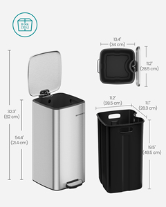 <span class=keywords><strong>Poubelle</strong></span> rectangulaire à pédale pour cuisine, 30L, en acier inoxydable, écologique, pour la gestion des déchets, avec fermeture douce - Product Image 6