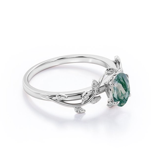 Hot Sale Fine Jewelry 925 Sterling Silver Leaf Oval Cut <strong>Moss</strong> <strong>Agate</strong> <strong>Ring</strong> for Women - Product Image 3