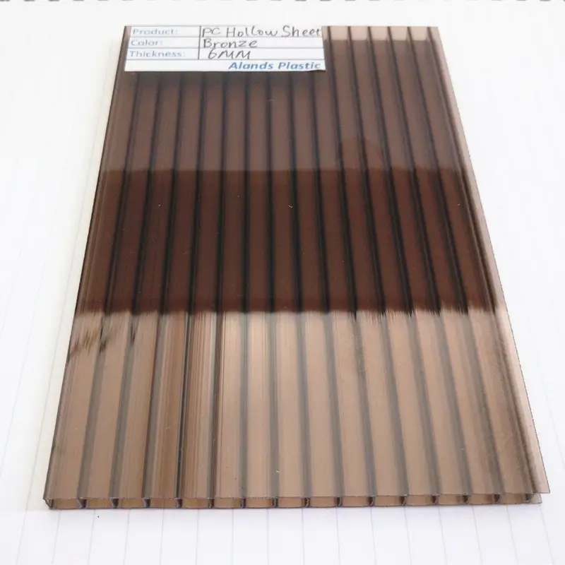 Alands 6Mm 8Mm 10Mm Gegolfde Pc Sheet Bronzen Kleur Twinwall Polycarbonaat Holle Plaat Voor Dakbedekking