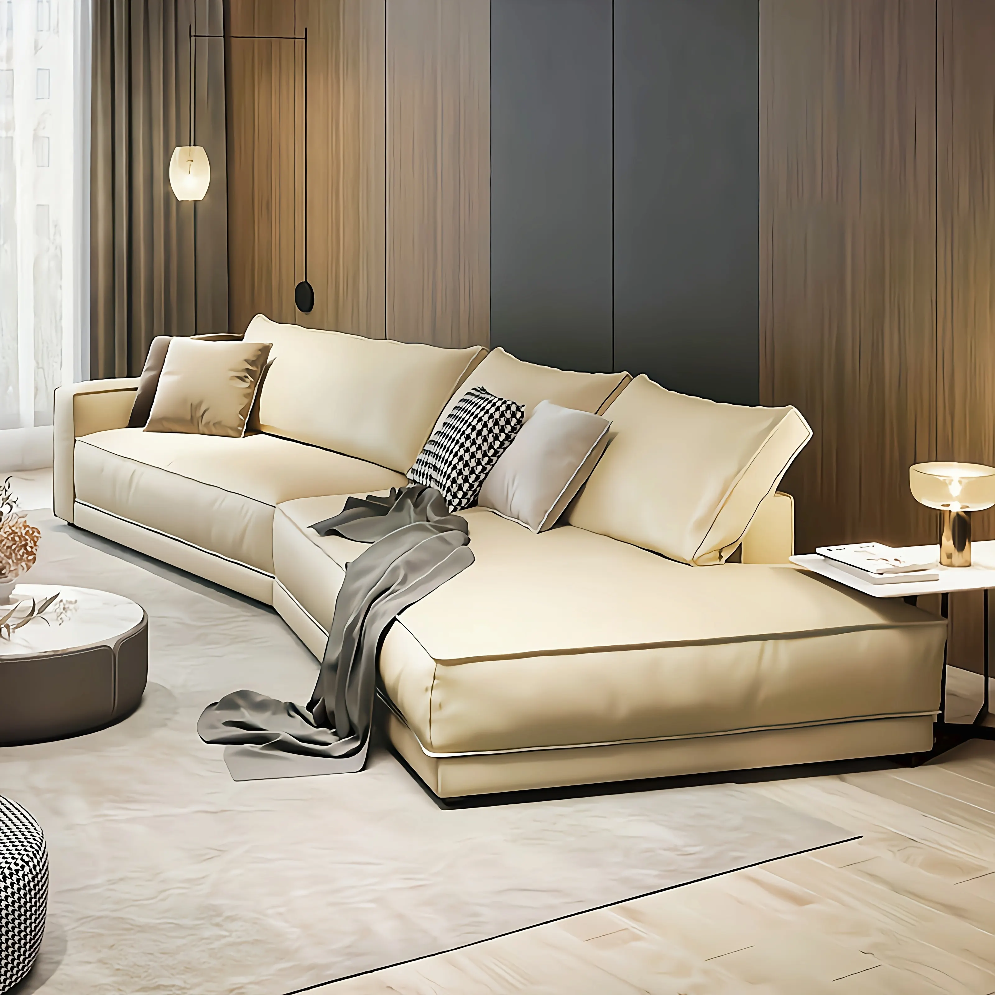 Furnitur rumah komersial Sofa gaya Eropa Set Sofa ruang tamu warna khusus merah kain beludru berbentuk L
