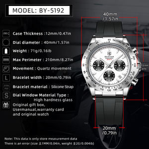 Montre à Quartz Homme BENYAR 5192 42mm en Alliage avec Cadran en Verre, Calendrier et Minuteur, Affichage à Aiguilles – Nouveauté 2025 – Vente Flash - Product Image 3