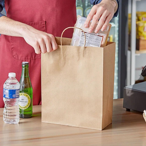 Bolsa de Papel Kraft Reciclable Ecológica Personalizada con Asas de Cuerda de Algodón, Impresión Flexográfica, Estilo Clásico para Comida para Llevar de Restaurantes - Product Image 4