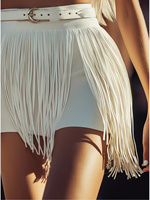Jupe à franges de style western pour femmes - Jupe-culotte en similicuir taille haute avec ceinture optionnelle pour les festivals et les vacances