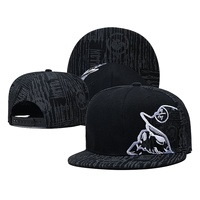 Casquette de baseball noire à visière plate, style Hip Hop, Snapback réglable, unisexe, avec motif brodé et panneau jacquard, pour l'extérieur, vente en gros