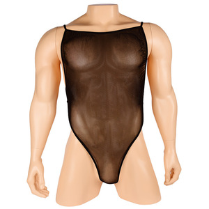 Men Transparent Mesh Camisole <b>Bodysuit</b> Black Spandex Nylon Y-<b>Shaped</b> Vest Sexy Underwear - Product Image 5