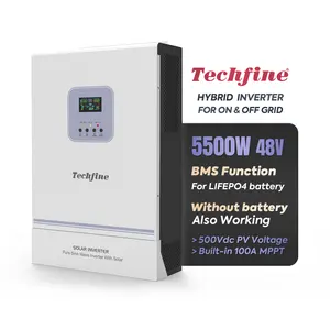 Techfine 5 كيلو وات 5.5 كيلو فولت 5.5 كيلو وات 5000 وات 48 فولت mppt هجين محول شمسي 5000 وات للأغراض السكنية