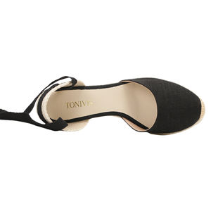 Sandali con tacco alto alla moda, con cinturino alla caviglia, zeppa, tomaia in lino traspirante, scarpe da donna con zeppa e plateau a punta chiusa - Product Image 6