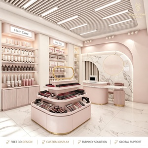Custom Pink Skin <b>Care</b> Display Cabinets Modern Cosmetics Store Layout Design LED Retail Furniture For Beauty Supply Studio - Product Image 1