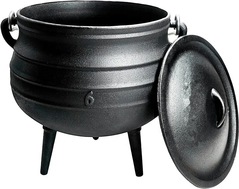 Ollas de hierro fundido Potjie de 3 patas de Sudáfrica, tamaño 4, sopa al aire libre, Horno Holandés, olla de hierro fundido para acampar, Caldero de cocina presazonado