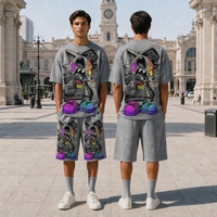 Ensemble T-shirt et short pour homme en coton 100% 350GSM, style Hip Hop Basketball, logo personnalisé, grande taille, streetwear, tenue deux pièces