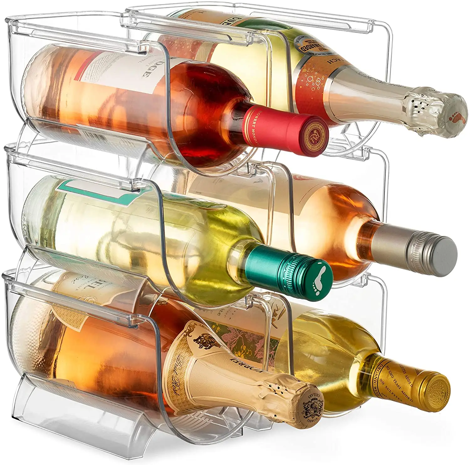 حار بيع تكويم النبيذ و المياه زجاجة المنظم البلاستيك حامل لرف النبيذ ل الثلاجة
