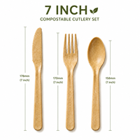 Ensemble de couverts en bagasse de canne à sucre certifiés BPI, 3 pièces, fourchette, couteau, cuillère compostables, couverts biodégradables, vente en gros