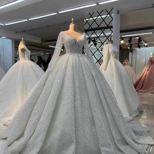 Vestido de Novia con Brillantina, Vestido de Novia de Lujo con Mangas Largas, Vestidos Clásicos para Novias, Vestidos Brillantes para Fiestas de Boda, Vestido de Novia Personalizado - Product Image 4