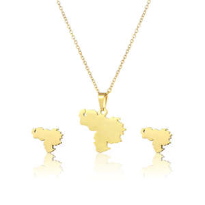 निर्माता स्टेनलेस स्टील 18K गोल्ड वेनेजुएला मानचित्र आकर्षण लटकन हार बालियां आभूषण सेट - Product Image 3