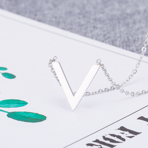yunnique Custom Letter V <b>Titanium</b> Steel Clavicle <b>Chain</b> Necklace For Women Minimalist Geometric Design Gift Jewelry - Product Image 1
